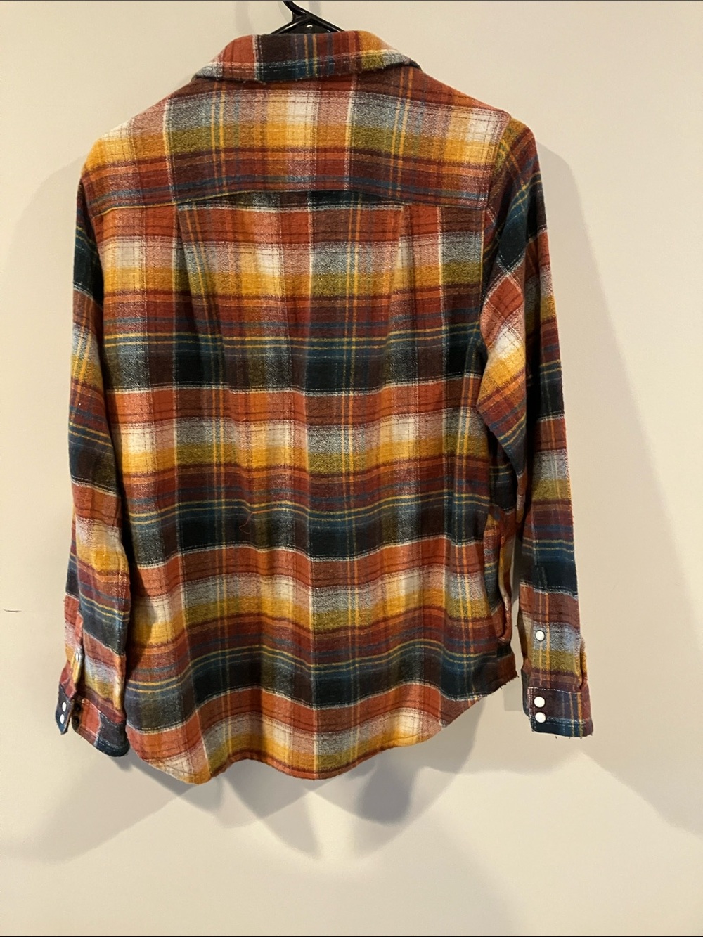 Toad&Co Plaid Button-Down Shirt Jacket in Rust, Yellow & Navy - Picture 5 of 5
